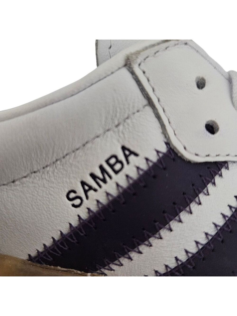 ADIDAS SAMBA Women's White/Purple Leather Lace Up Shoes Sneakers Sz 7.5 - Picture 5 of 8